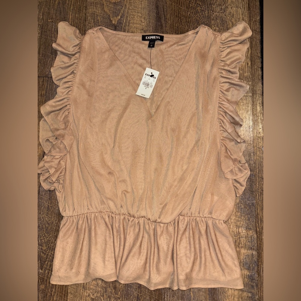 Express Tan Ruffle Blouse - Picture 2 of 4